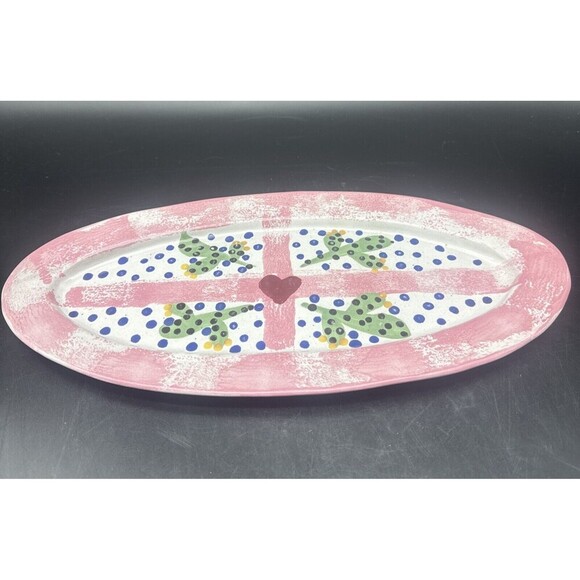 Stephen Kilborn Pottery CACTUS HEART DOTS Large Oval Platter Tray 16” x 7.75" - Picture 4 of 9